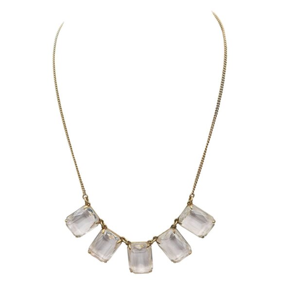 J CREW Rectangular Glass & Gold Tone Statement Necklace Elegant Classic Preppy - Picture 2 of 8